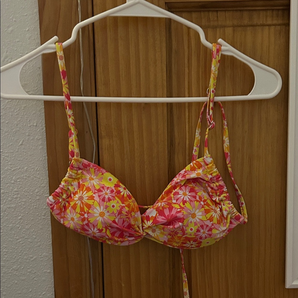 SHEIN Floral Bikini Top - Pink and Orange
